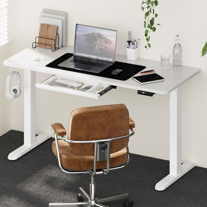 140Cm Electric Standing Desk With Drawer Height Adjustable White