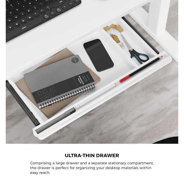 140Cm Electric Standing Desk With Drawer Height Adjustable White