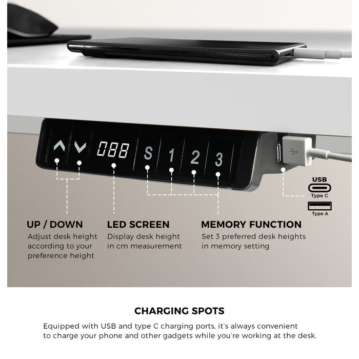 140Cm Electric Standing Desk With Drawer Height Adjustable White