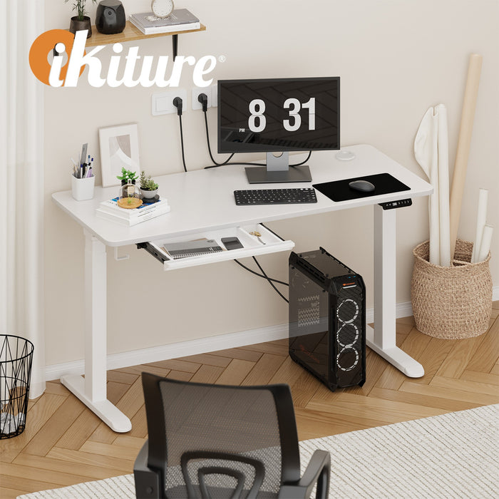 140Cm Electric Standing Desk With Drawer Height Adjustable White