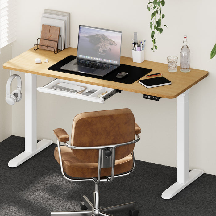150Cm Electric Standing Desk With Drawer Height Adjustable White Oak