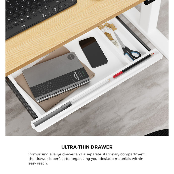 150Cm Electric Standing Desk With Drawer Height Adjustable White Oak