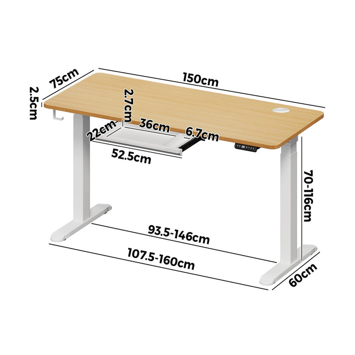 150Cm Electric Standing Desk With Drawer Height Adjustable White Oak