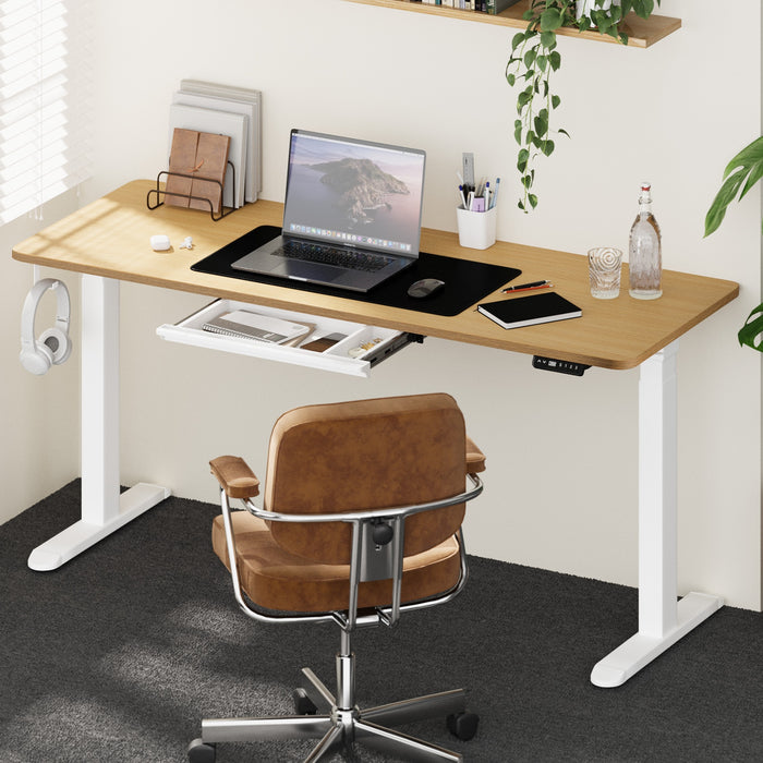 160Cm Electric Standing Desk With Drawer Height Adjustable White Oak