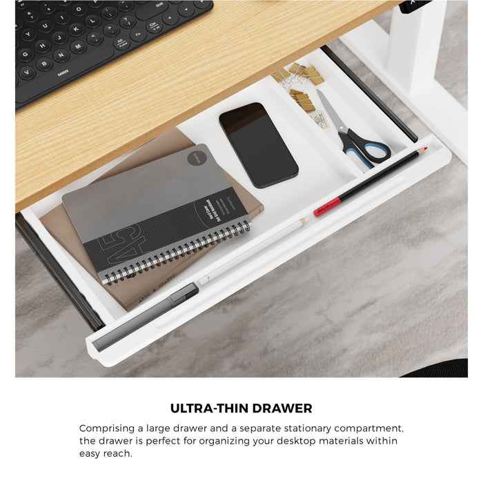 160Cm Electric Standing Desk With Drawer Height Adjustable White Oak