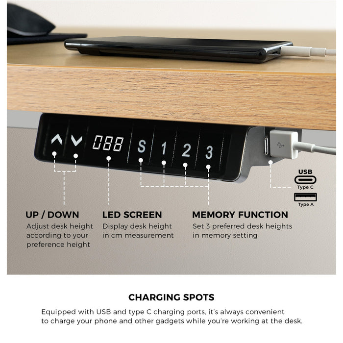 160Cm Electric Standing Desk With Drawer Height Adjustable White Oak
