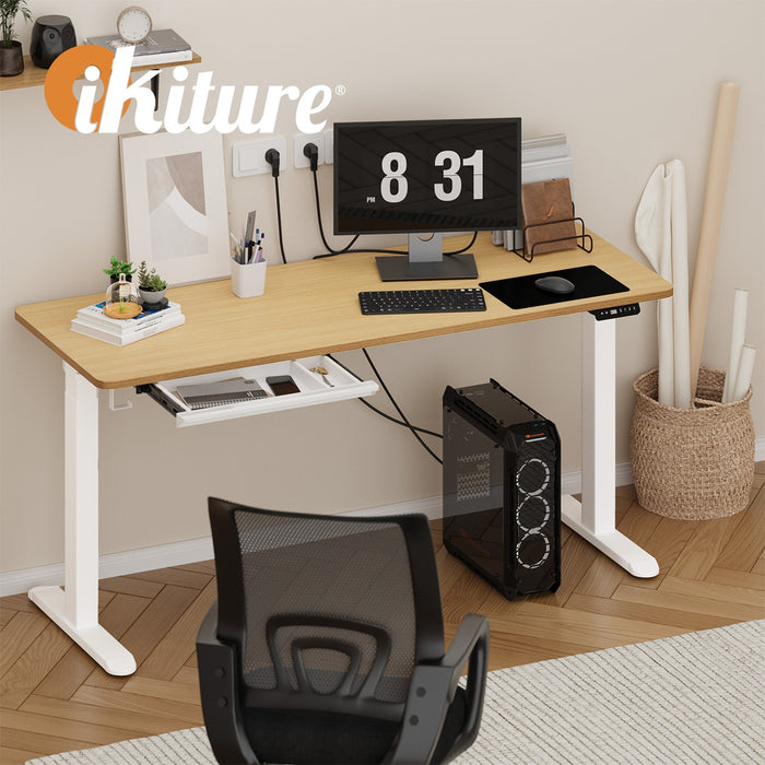 160Cm Electric Standing Desk With Drawer Height Adjustable White Oak