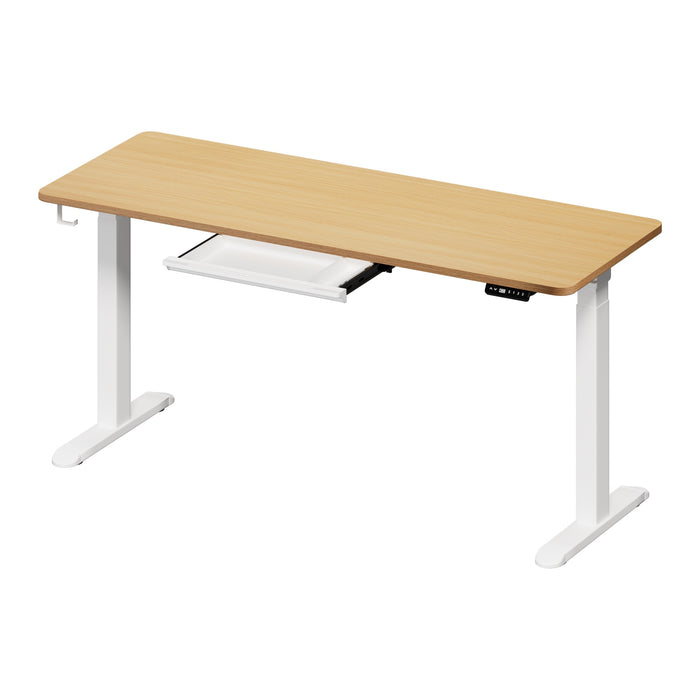 160Cm Electric Standing Desk With Drawer Height Adjustable White Oak