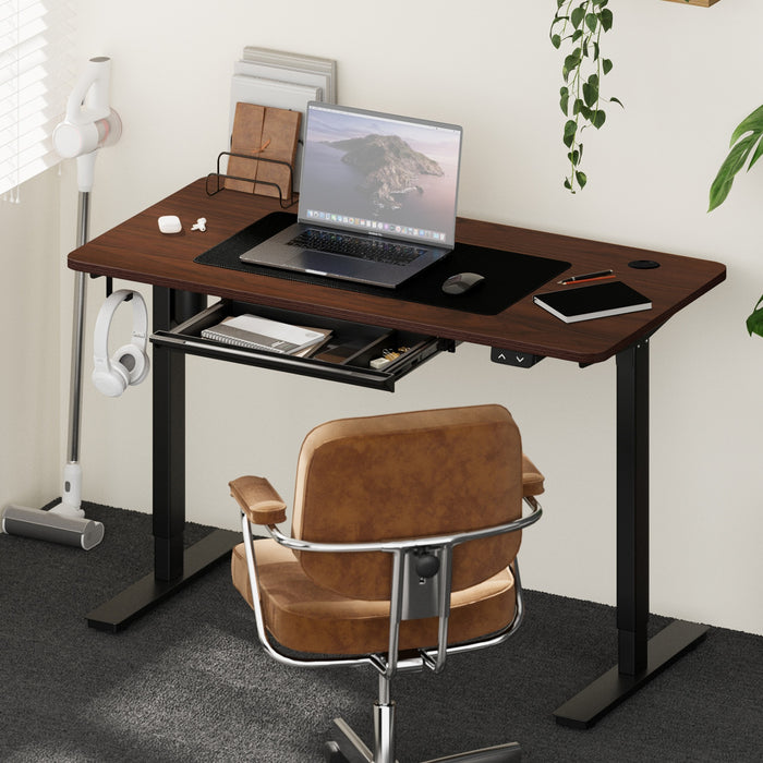 150Cm Electric Standing Desk With Drawer Height Adjustable Black & Walnut