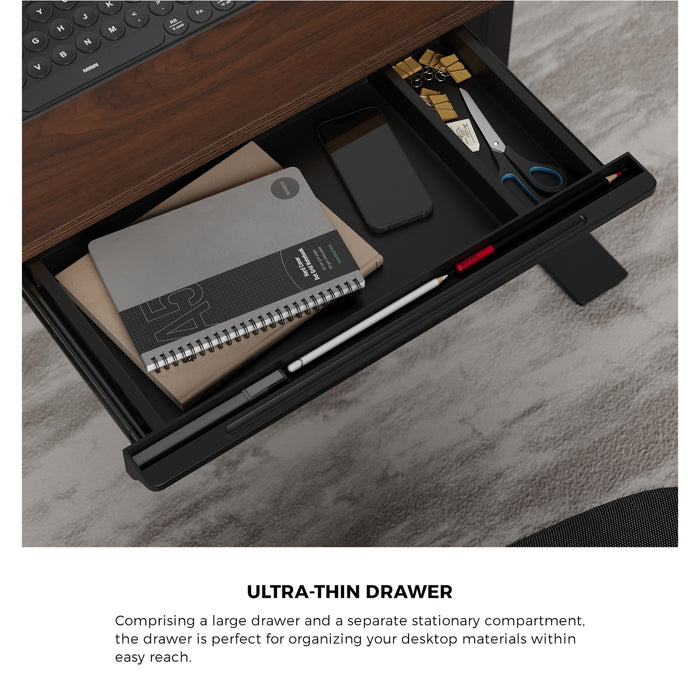 150Cm Electric Standing Desk With Drawer Height Adjustable Black & Walnut