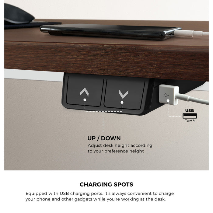 150Cm Electric Standing Desk With Drawer Height Adjustable Black & Walnut