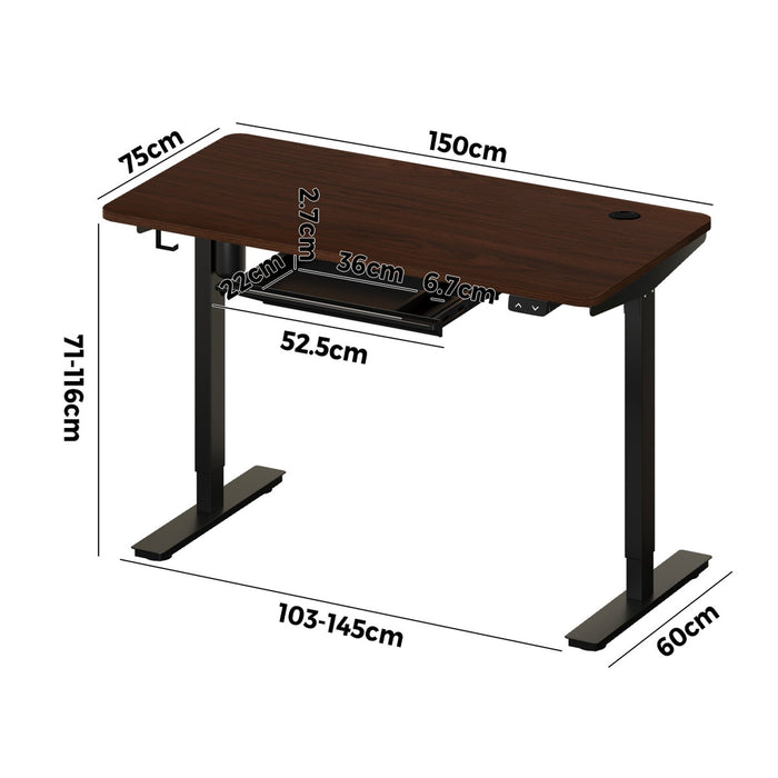 150Cm Electric Standing Desk With Drawer Height Adjustable Black & Walnut