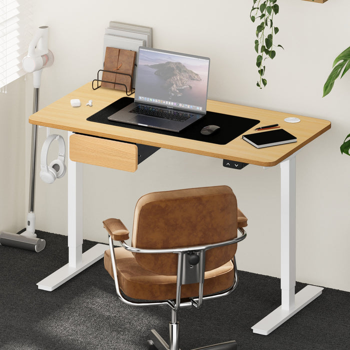 150Cm Electric Standing Desk W / Drawer Motorised Adjustable White Oak
