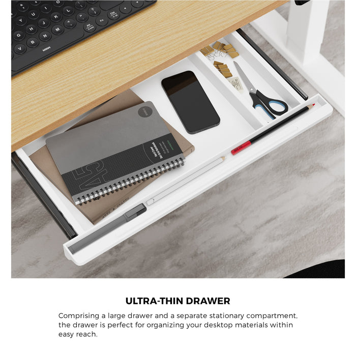 140Cm Electric Standing Desk With Drawer Height Adjustable White & Oak