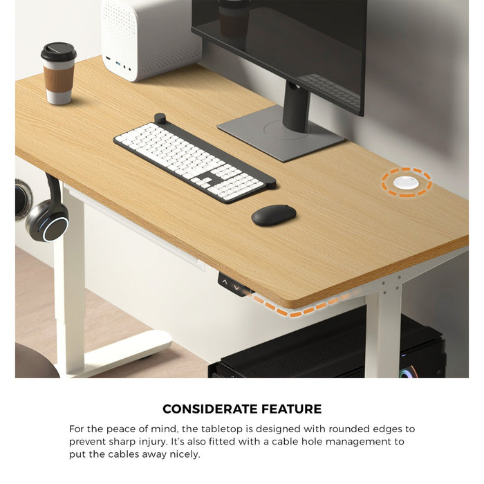 140Cm Electric Standing Desk With Drawer Height Adjustable White & Oak