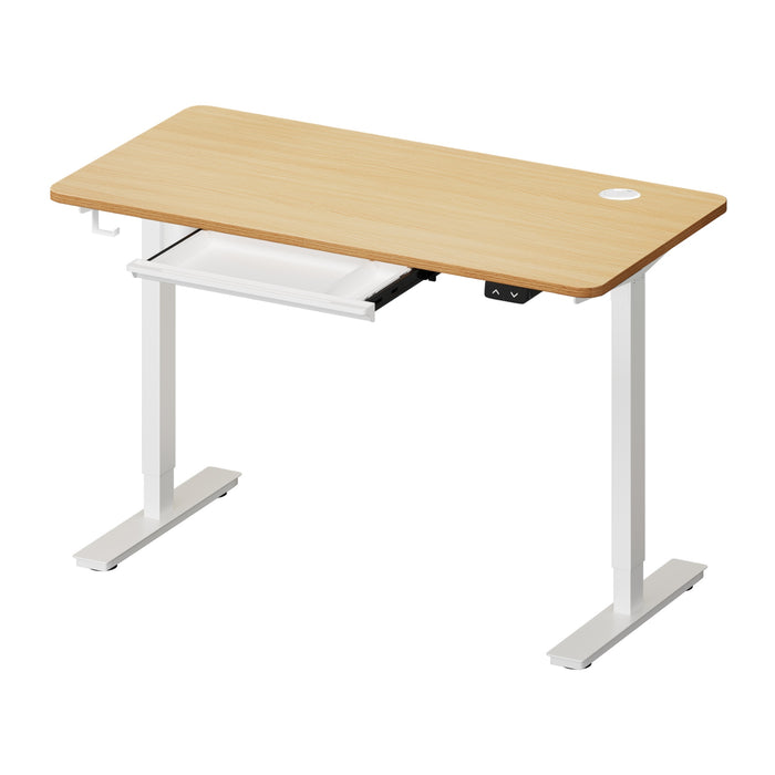140Cm Electric Standing Desk With Drawer Height Adjustable White & Oak