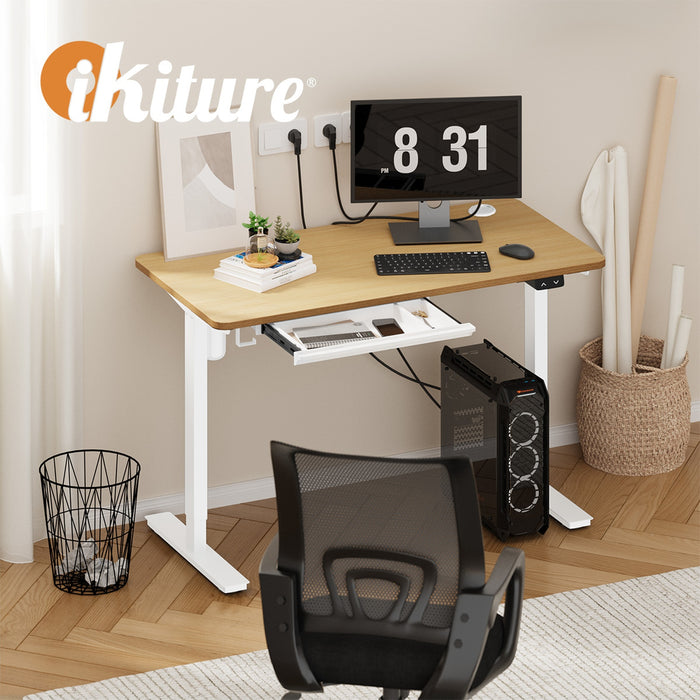 150Cm Electric Standing Desk With Drawer Height Adjustable White & Oak