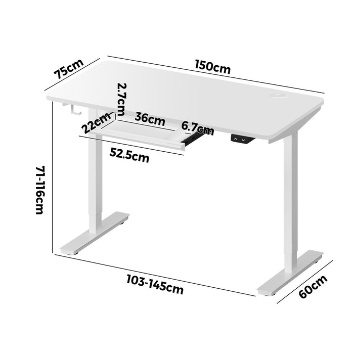 150Cm Electric Standing Desk With Drawer Height Adjustable White