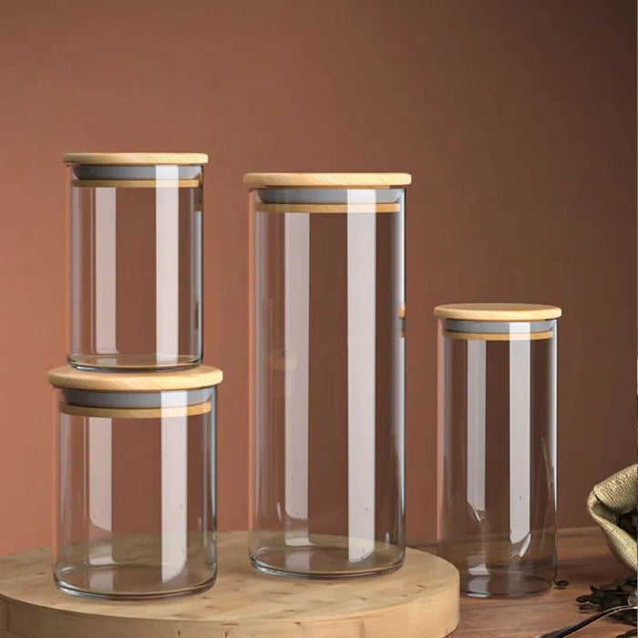 Sealed Glass Coffee Bean Canister with Bamboo Lid