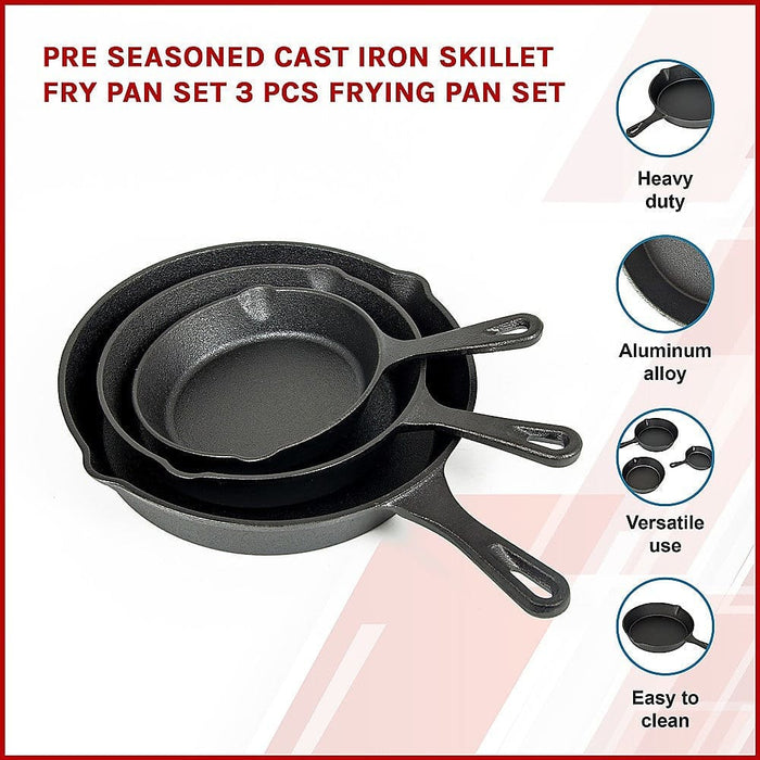 Pre Seasoned Cast Iron Skillet Fry Pan Set 3 Pcs Frying
