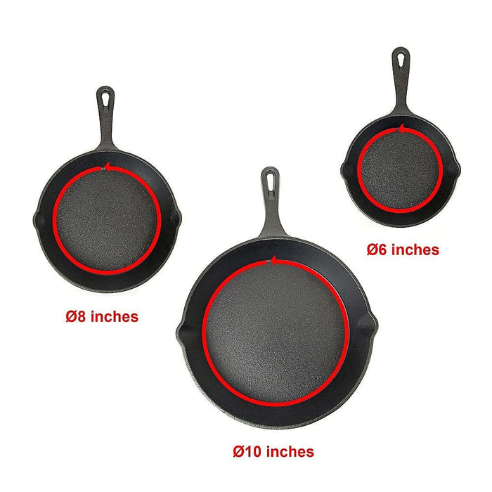 Pre Seasoned Cast Iron Skillet Fry Pan Set 3 Pcs Frying