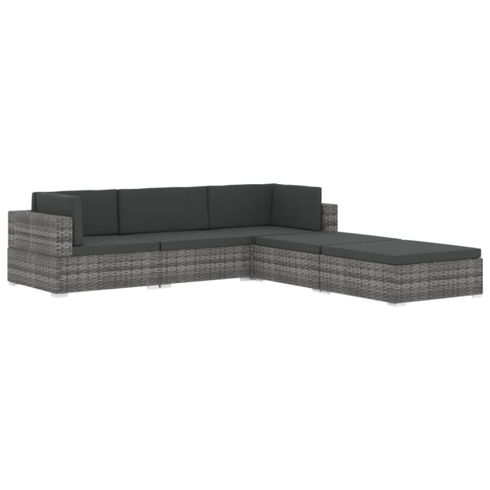 Sectional Footrest 1 Pc with Cushion Poly Rattan Grey Alnbt