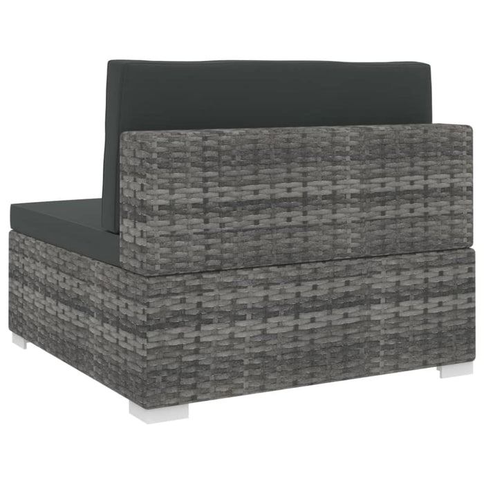 Sectional Middle Seat 1 Pc with Cushions Poly Rattan Grey
