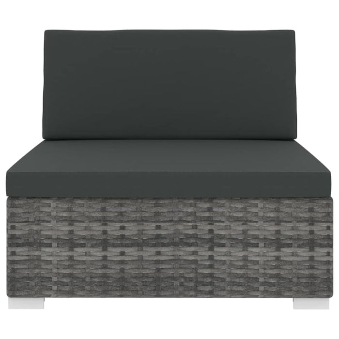 Sectional Middle Seat 1 Pc with Cushions Poly Rattan Grey
