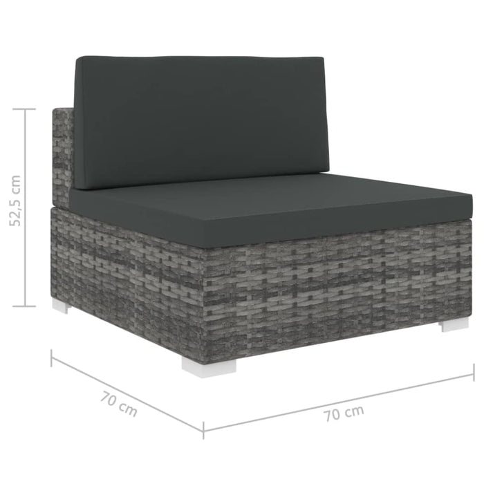 Sectional Middle Seat 1 Pc with Cushions Poly Rattan Grey