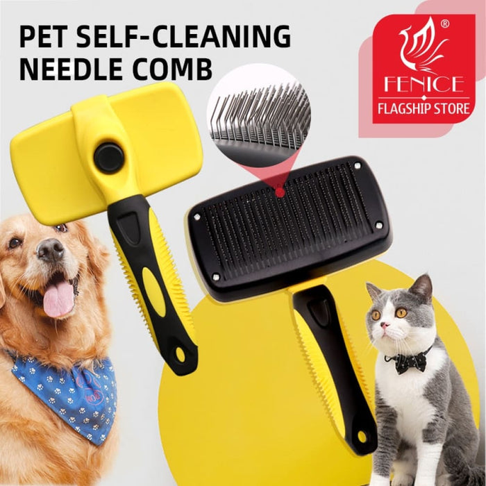 Self Cleaning Curved Needle Comb Brush For Dog Cat Removes