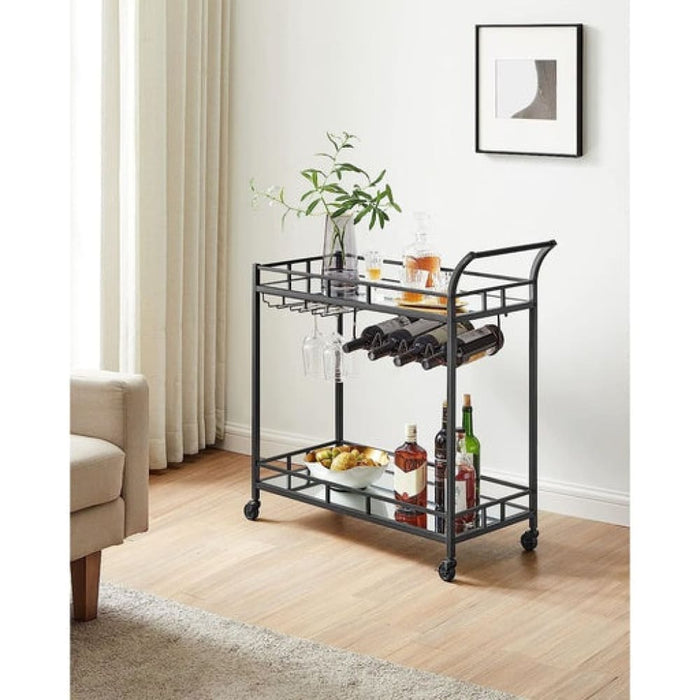 Bar Serving Wine Cart With Wheels And Bottle Holders Black