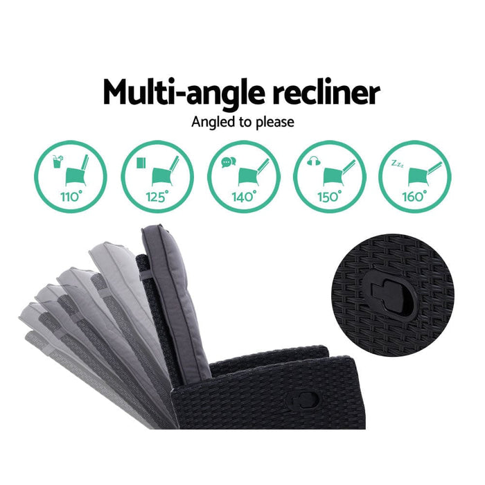 Set of 2 Sun Lounge Recliner Chair Wicker Lounger Sofa Day