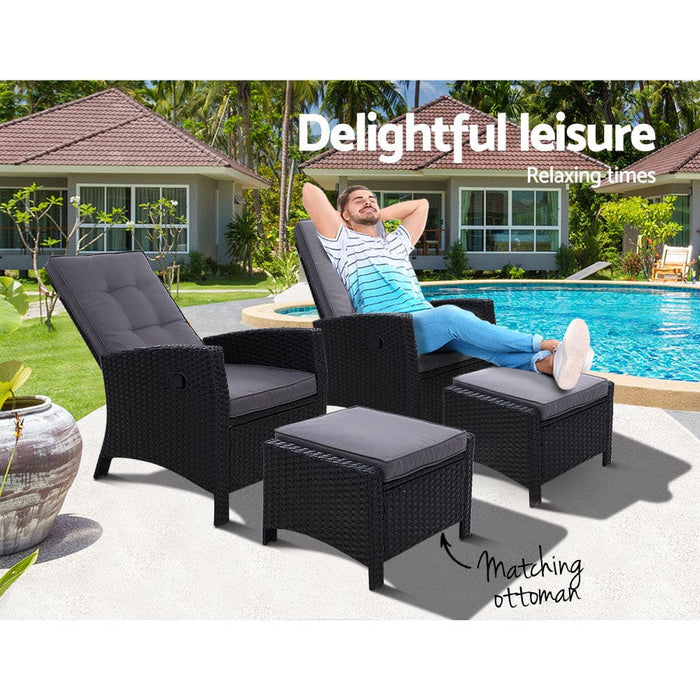 Set of 2 Sun Lounge Recliner Chair Wicker Lounger Sofa Day