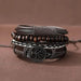 Set Of 3 Black Handmade Woven Leather Bracelets For Men
