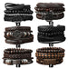 Set Of 3 Black Handmade Woven Leather Bracelets For Men
