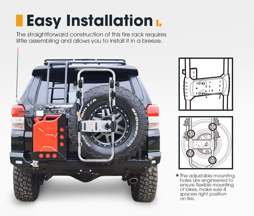 2 Bicycle Bike Carrier Spare Tire Rack Foldable