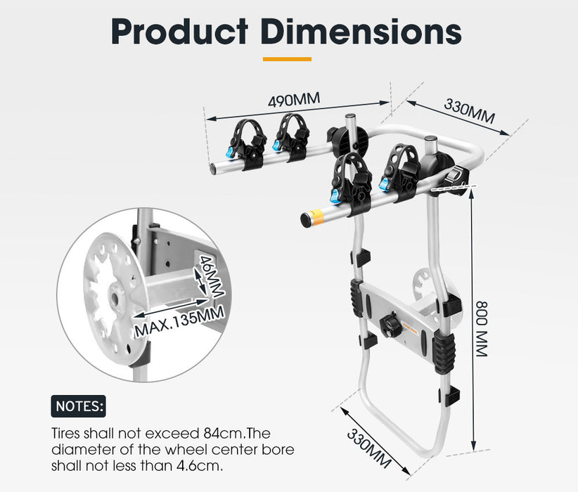 2 Bicycle Bike Carrier Spare Tire Rack Foldable