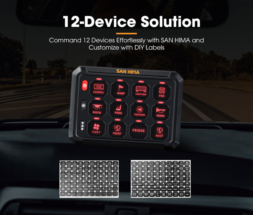 12 Gang Bluetooth Switch Panel 12V / 24V On-Off Led Control For Car Boat