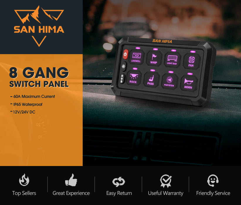 8 Gang Bluetooth Switch Panel 12V / 24V On-Off Led Control For Car Boat