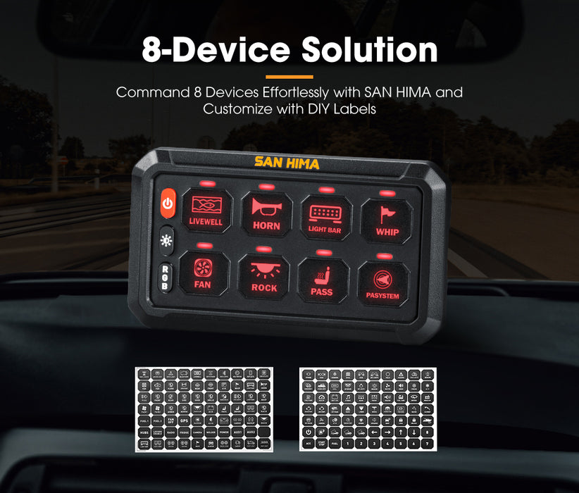 8 Gang Bluetooth Switch Panel 12V / 24V On-Off Led Control For Car Boat