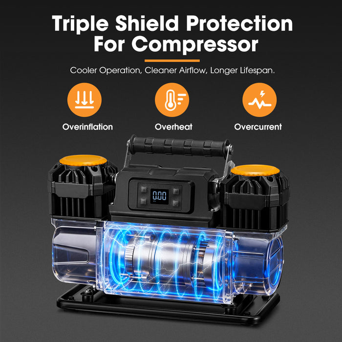 12V Dual Cylinders Air Compressor 350L/Min 150Psi Digital Portable