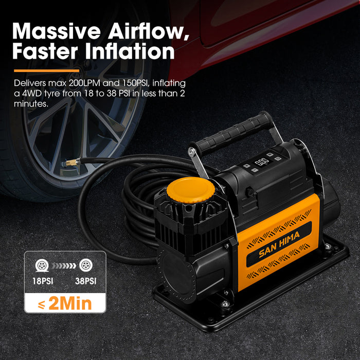 12V Single Cylinder Air Compressor 200L/Min 150Psi Digital Portable