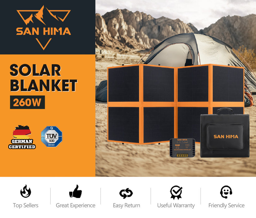 12V 260W Folding Solar Blanket Flexible Blanket Kit Camping Charging