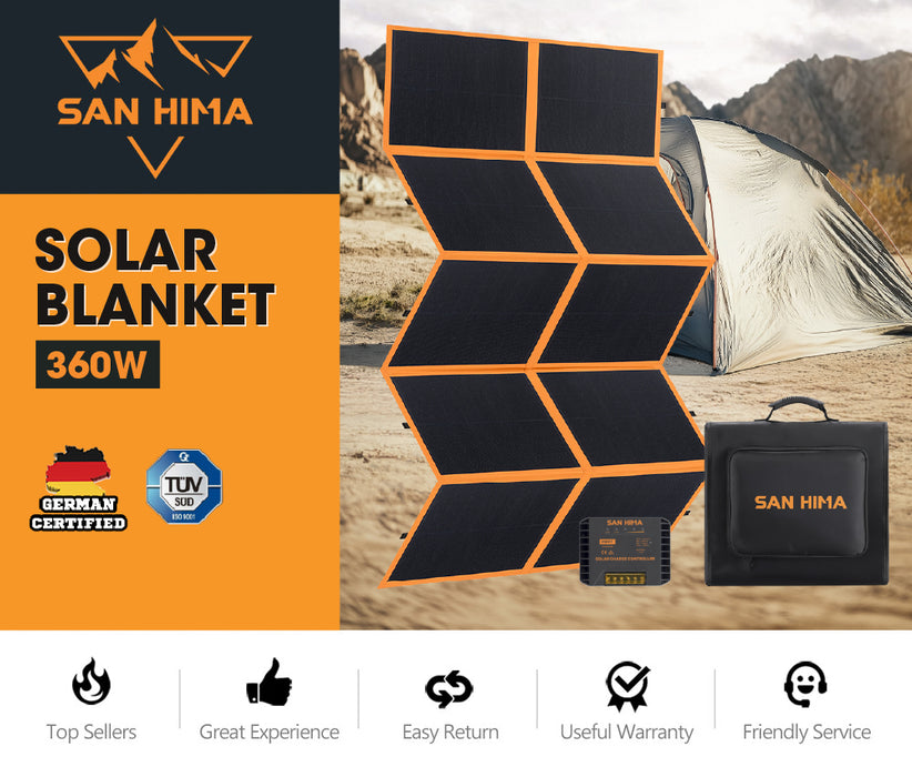 12V 360W Folding Solar Blanket Flexible Blanket Kit Camping Charging