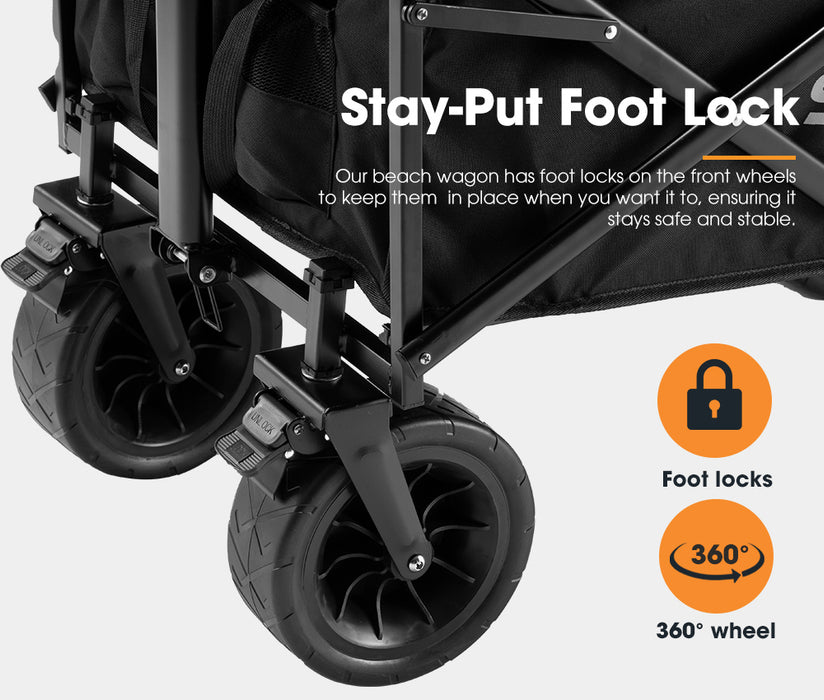 Folding Camping Wagon 120Kg Beach Trolley 360° Wheel Garden Cart Picnic