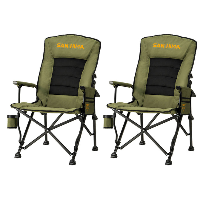 2 Pack Green Folding Camping Chair Outdoor Portable Thick Padding Recliner Reclining