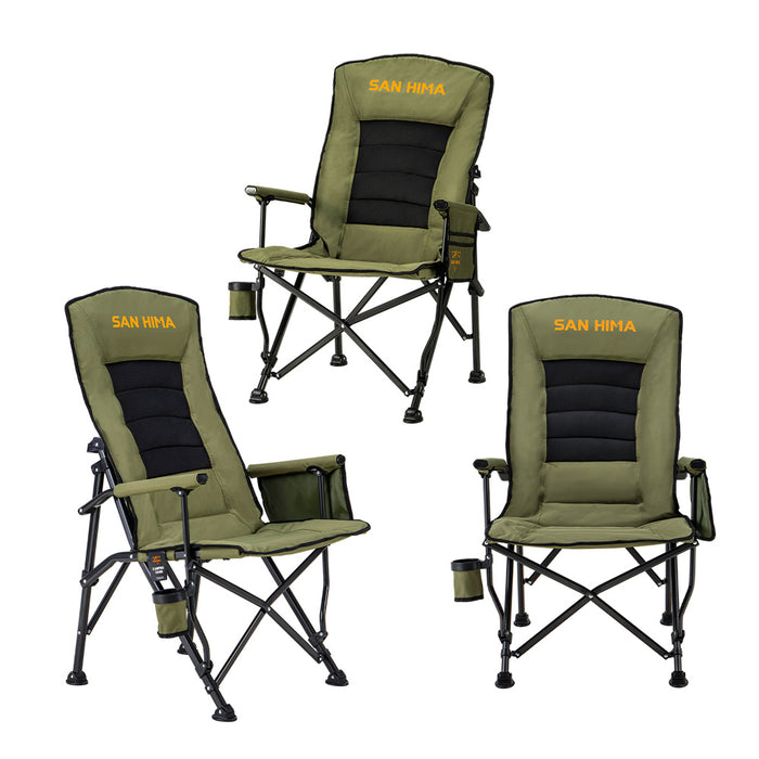 3 Pack Green Folding Camping Chair Outdoor Portable Thick Padding Recliner Reclining