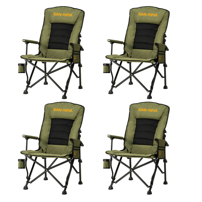 4 Pack Green Folding Camping Chair Outdoor Portable Thick Padding Recliner Reclining