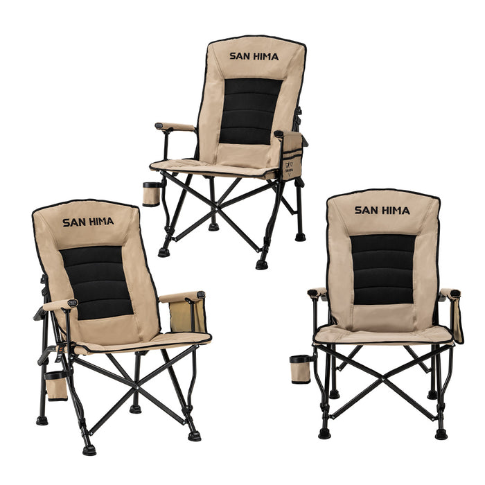 3 Pack Khaki Folding Camping Chair Outdoor Portable Thick Padding Recliner Reclining