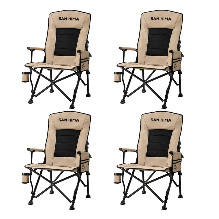4 Pack Khaki Folding Camping Chair Outdoor Portable Thick Padding Recliner Reclining